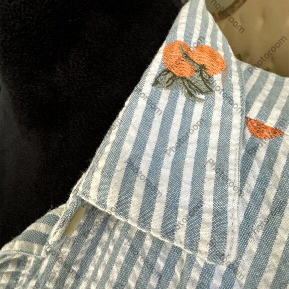 Loft Medium Blue & White Striped Orange Seersucker Long Sleeve Shirt - Picture 4 of 5